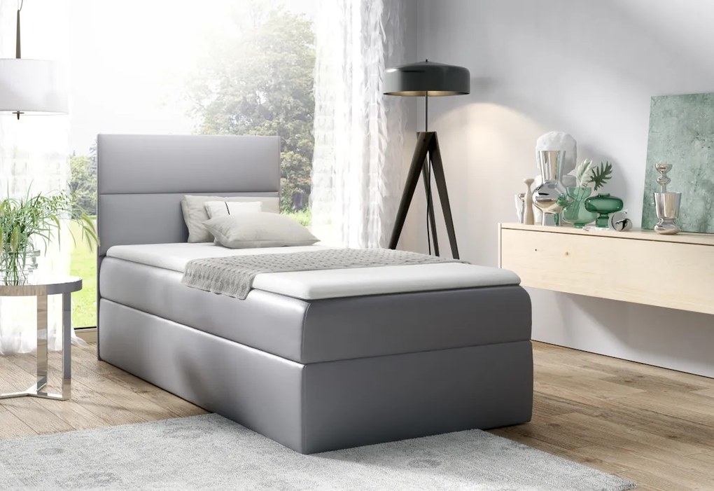 Čalúnená posteľ boxspring MANA + topper, 80x200, sivá, ľavá