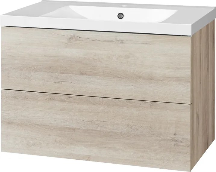 Mereo, Mereo Aira, kúpeľňová skrinka s umývadlom z liateho mramoru 81 cm, dub Kronberg, MER-CN721M