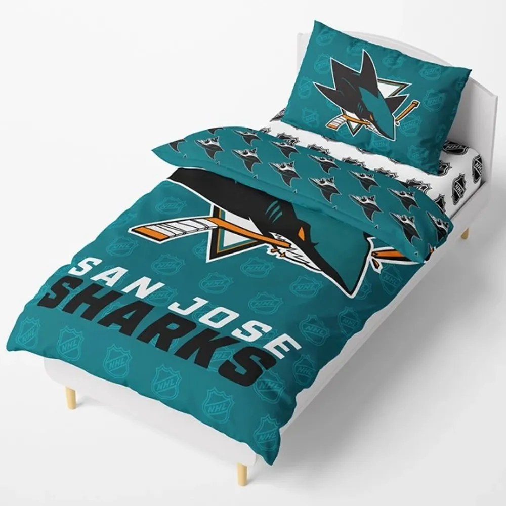 Hokejové posteľné obliečky NHL San Jose Sharks - motív Shields - 100% bavlna renforcé - 70 x 90 cm + 140 x 200 cm