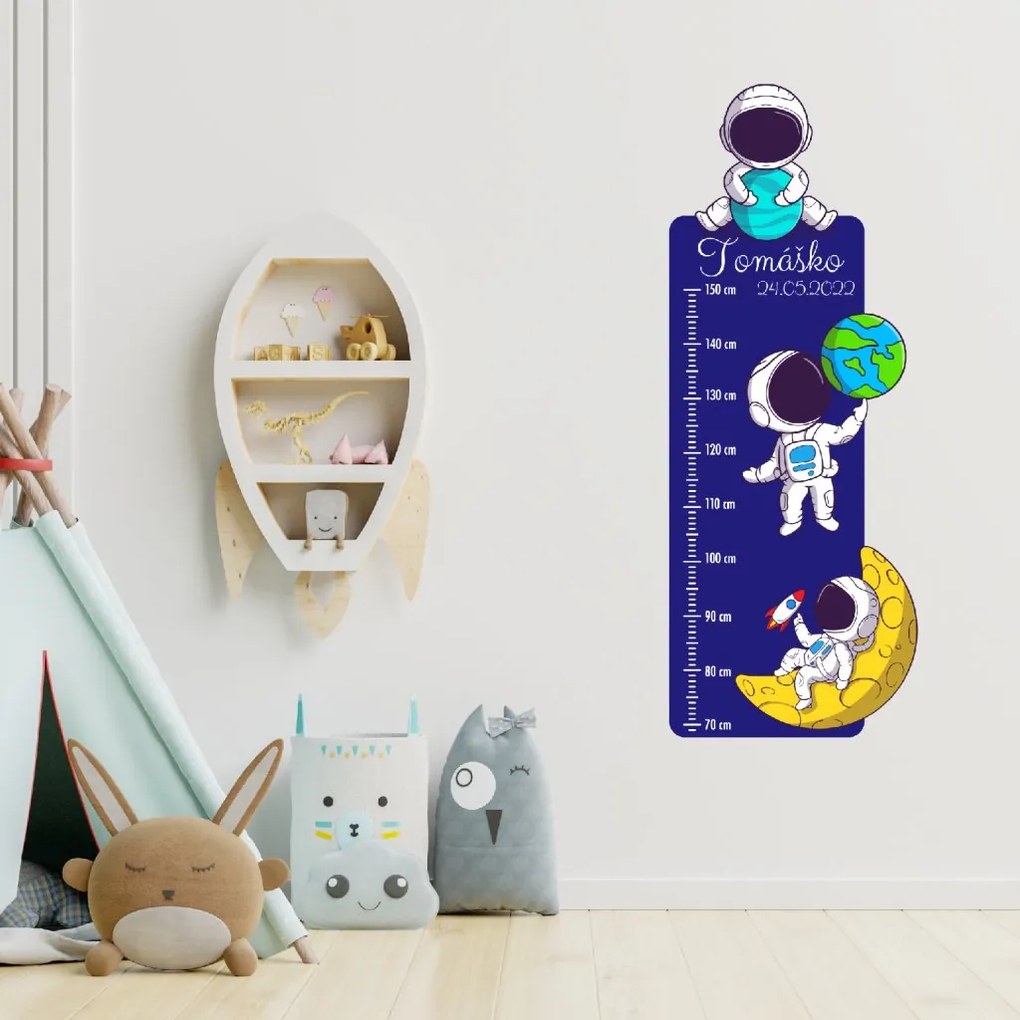 PIPPER. Textilná nálepka na stenu "Detský meter s menom - Astronauti"