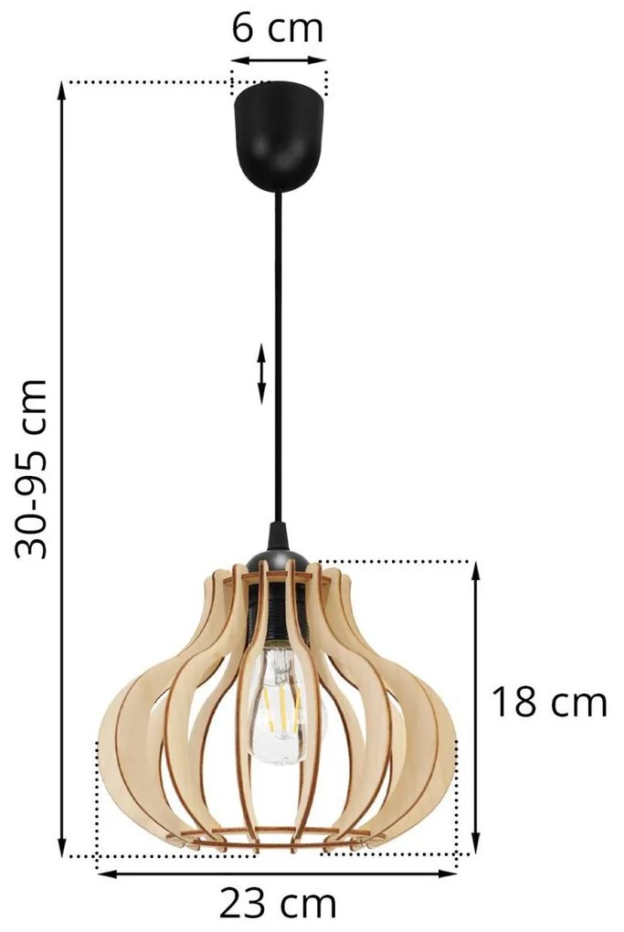 Závesné svietidlo TIMBER 3, 1x drevené tienidlo, LP, M