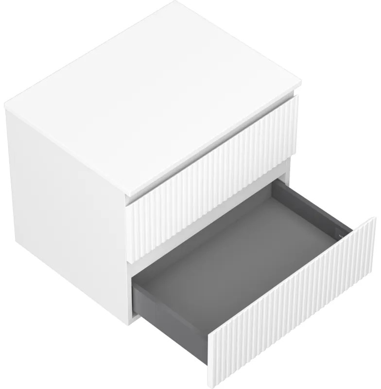 Mexen Rivel, kúpeľňová skrinka 60 cm s pracovnou doskou, 2 zásuvky, drážkovaná, biela matná, 91A20-06047-2-BFFC01