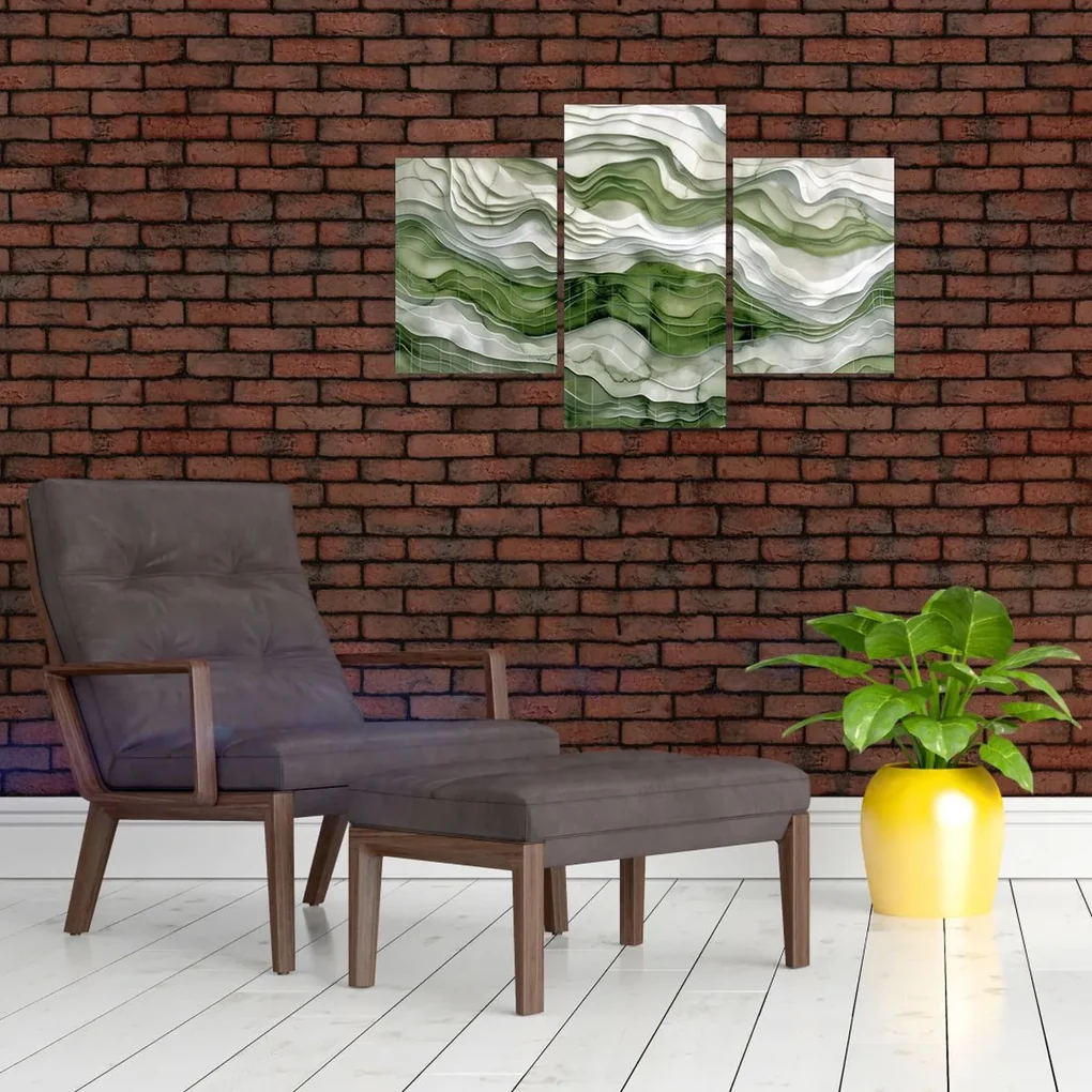 Obraz - Zelenobiele vlnky (90x60 cm)