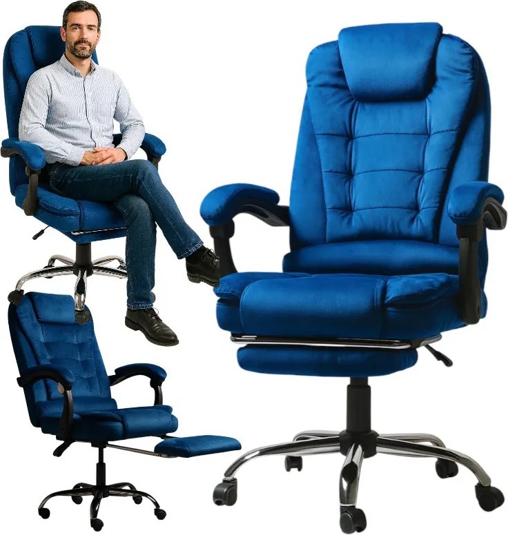 Kancelárske kreslo BOSS s podnožkou - modrá textília