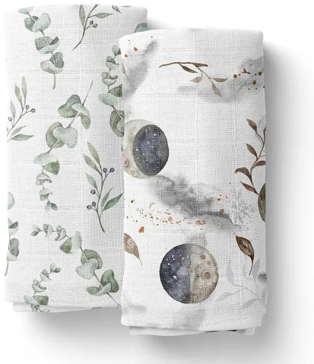 Mušelínové zavinovacie plienky s bambusom EUKALYPTUS + ÚSVIT, 2 ks