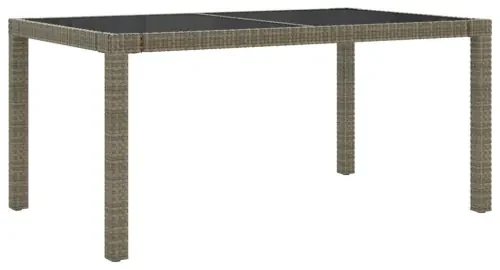 vidaXL Záhradný stôl 150x90x75 cm tvrdené sklo a polyratan sivý-