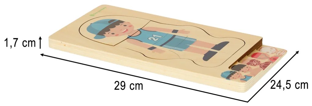 KIK Drevené Montessori vrstvené anatomické puzzle Ľudské telo 28 dielikov – vzdelávacie