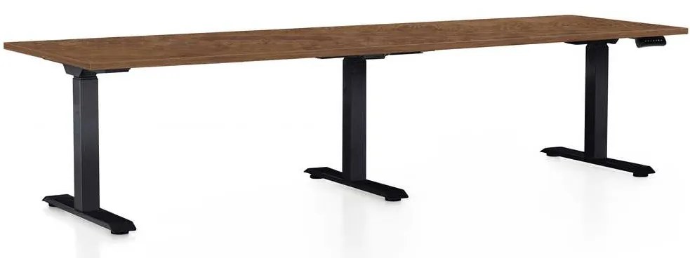 Výškovo nastaviteľný stôl OfficeTech Long, 260 x 80 cm, čierna podnož, dub silverjack