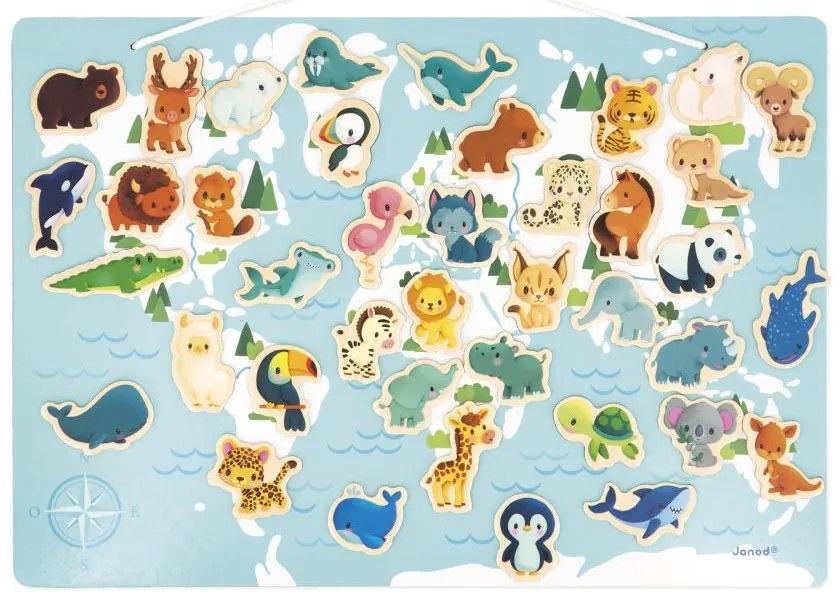 Magnetická mapa sveta - Kde žijú zvieratká - 40 ks