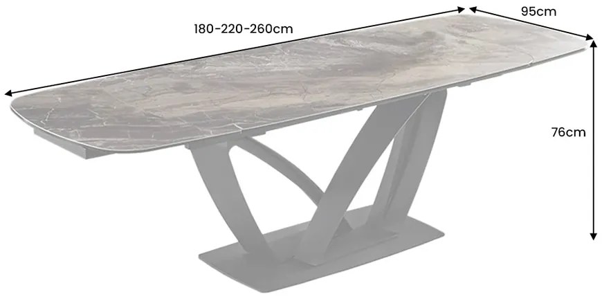 Luxusný rozkladací jedálenský stôl ILINOIS 180-220-260 cm – v taupe mramorovom dekore
