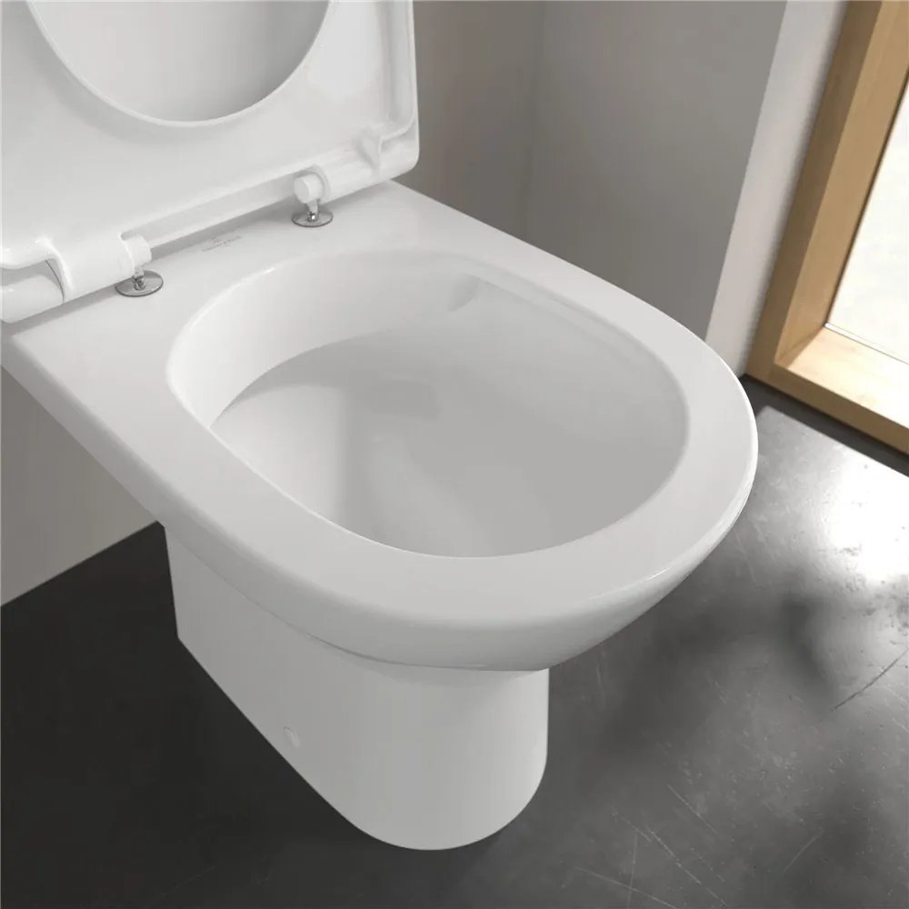 VILLEROY &amp; BOCH O.novo Compact WC misa kombi s hlbokým splachovaním bez vnútorného okraja, zadný odpad, 370 x 605 mm, biela alpská, s povrchom CeramicPlus, 5689R0R1