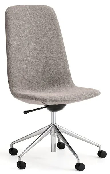 Stolička LANGLEY, stredný sedák, s kolieskami, brúsený hliník/šedohnedá