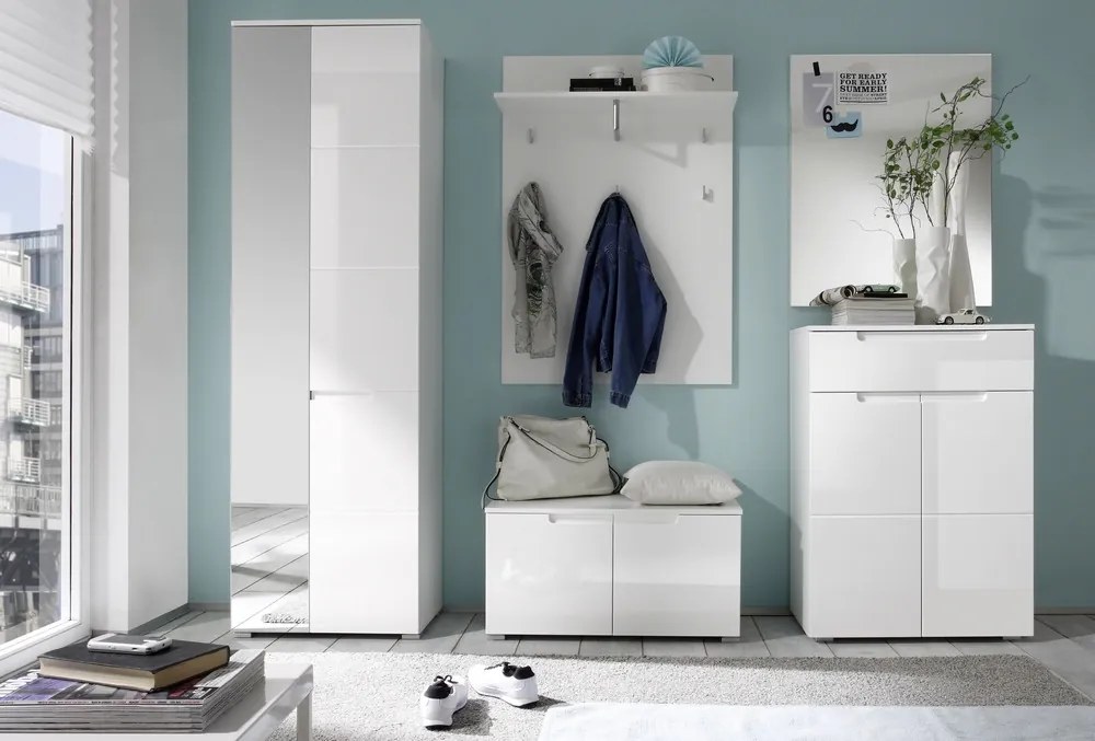 Komoda/botník Spice, lesklá biela