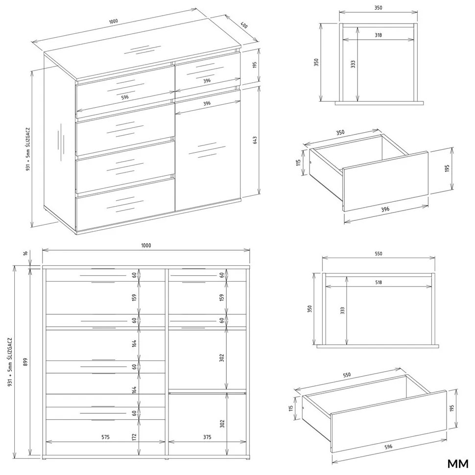 Komoda Malwa 1D5S 100 cm biela