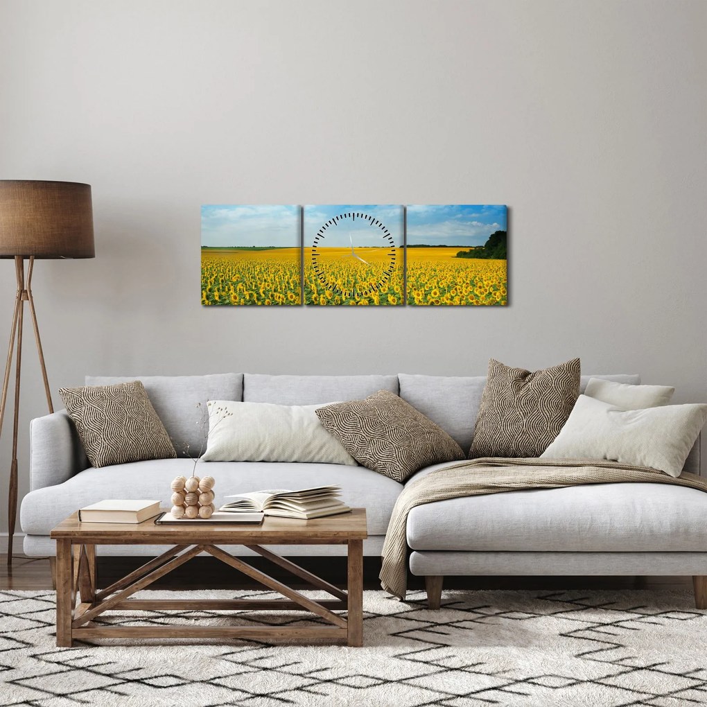 Obraz - pás slnečníc (s hodinami) (90x30 cm)
