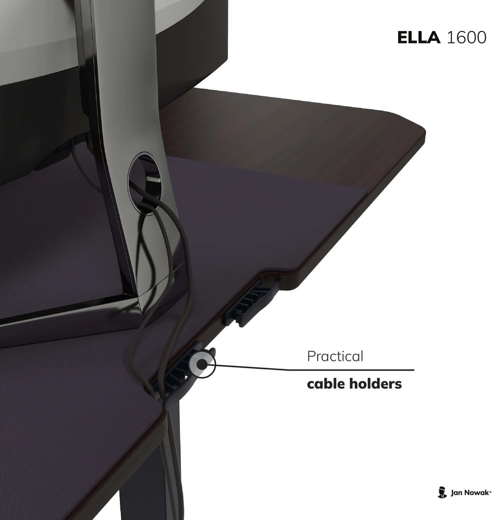 Veľký výškovo nastaviteľný elektrický stôl ELLA, 1600 x 720 x 750 mm, orech/ čierny