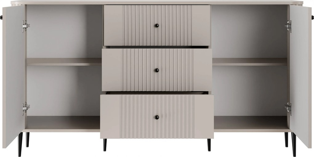 Komoda Vesper 160 cm so zásuvkami na nožičkách - kašmír / čierne nohy