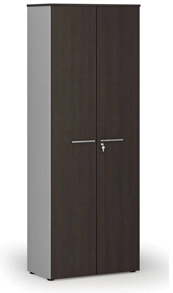 Kancelárska skriňa s dverami PRIMO GRAY, 800 x 420 x 2128 mm, sivá/wenge