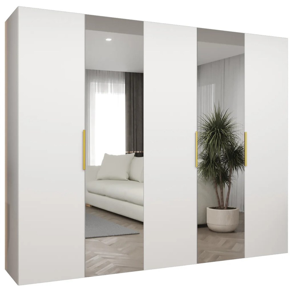 Šatníková skriňa 250 cm Mirabella 2 (biela + zlatá). Akcia -19%. Vlastná spoľahlivá doprava až k Vám domov. 1126428
