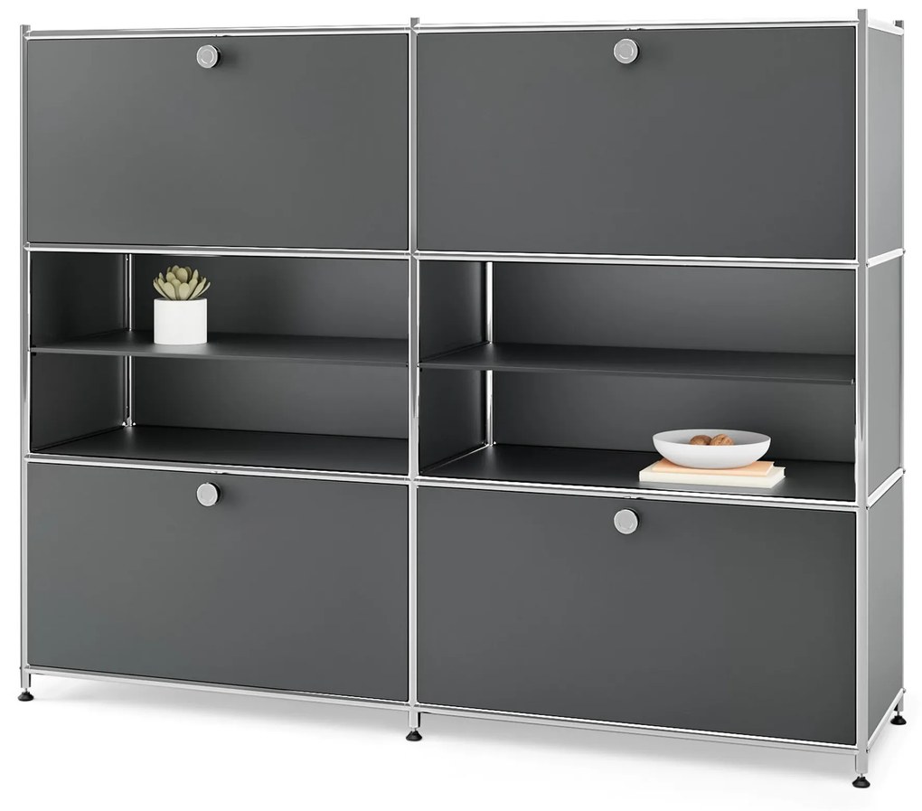 Kovová komoda »CN3« so 4 výklopnými priečinkami, šedá