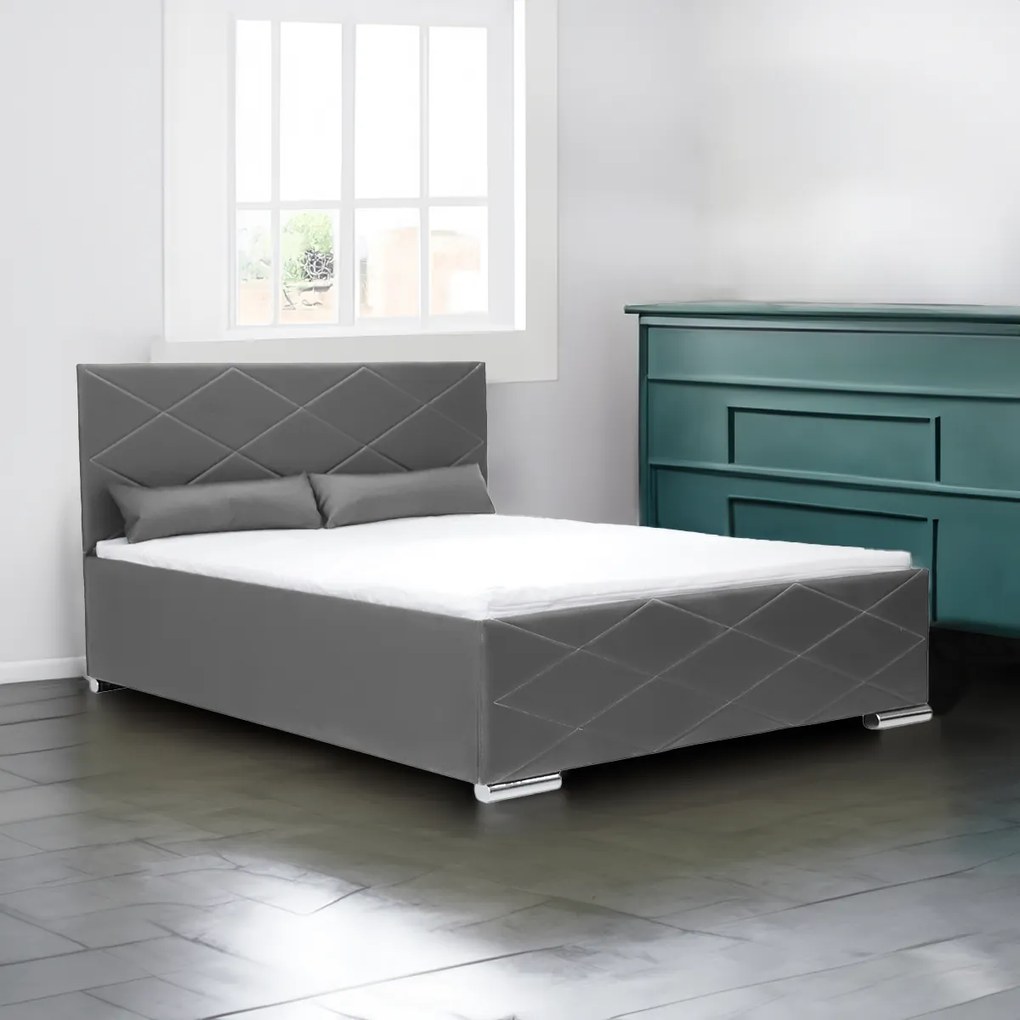 Čalúnená posteľ s úložným priestorom a matracom KRE 120x200 cm Sivá