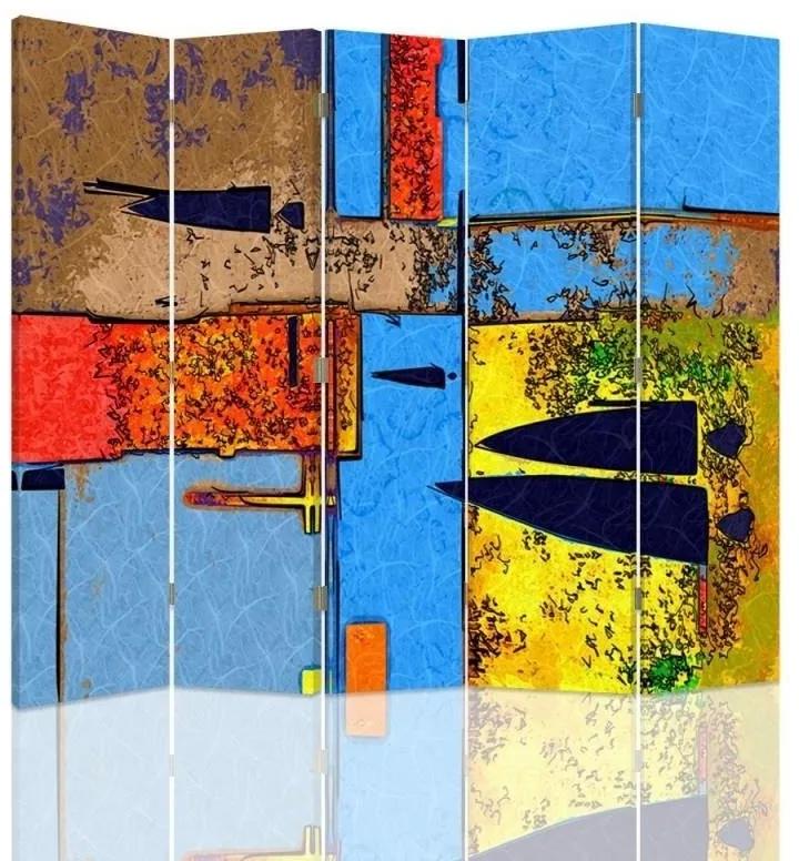Ozdobný paraván Abstraktní barevné - 180x170 cm, päťdielny, obojstranný paraván 360°