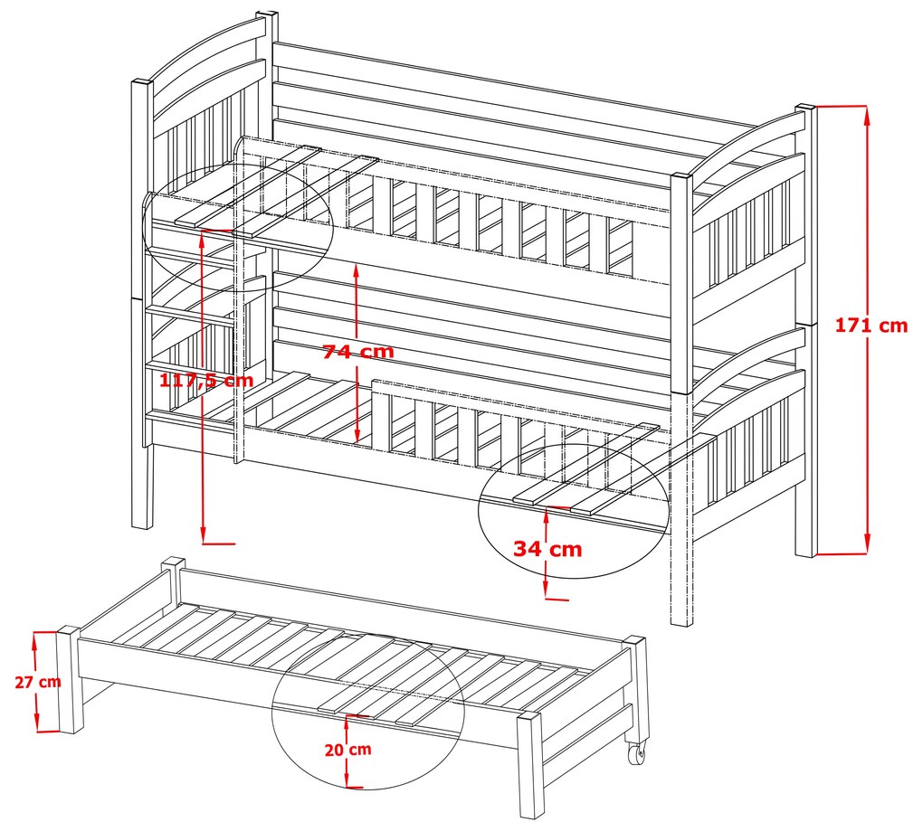 Detská posteľ 90 x 200 cm VIOLA (s roštom a úl. priestorom) (borovica). Vlastná spoľahlivá doprava až k Vám domov. 1013280