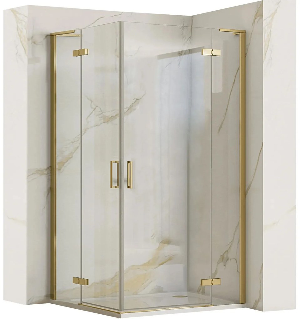 Rea Hugo, sprchová kabína s 2-krídlovými dverami 100 (dvere) x 100 (dvere) x 200 cm, 6mm číre sklo, zlatý matný profil, REA-K6605