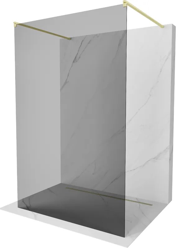 Mexen Kioto, sprchová zástena Walk-In 130 x 200 cm, 8mm šedé sklo, zlatý matný profil, 800-130-002-55-40