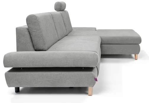 Rozkladacia rohová čalúnená sedacia súprava s úložným priestorom do tvaru L AVESTA pravá sivá