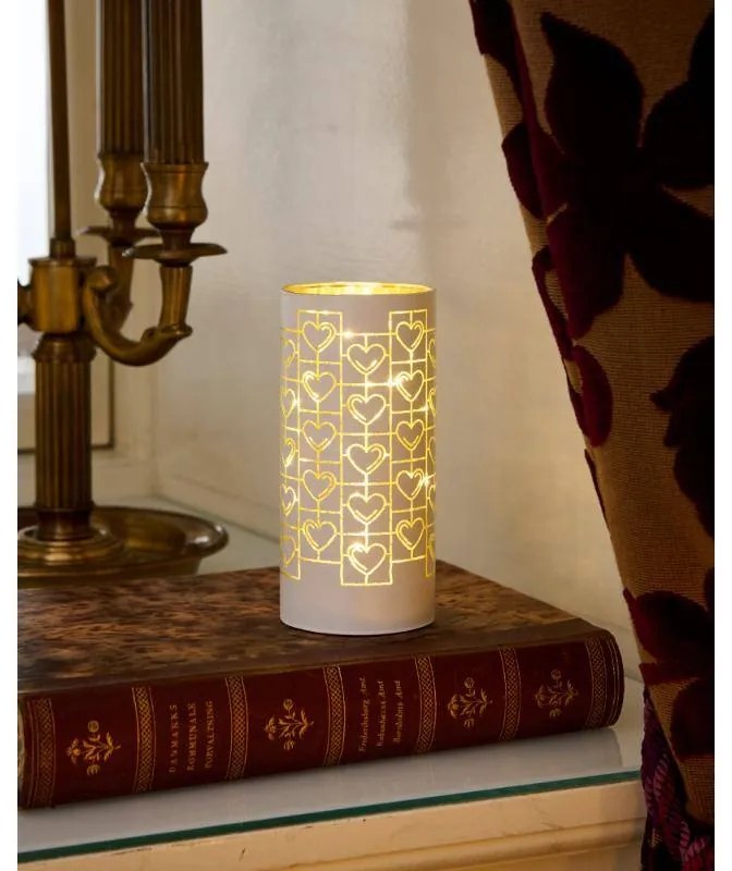 SIRIUS LED světelný svícen, skleněný, dekor srdce,15x7cm