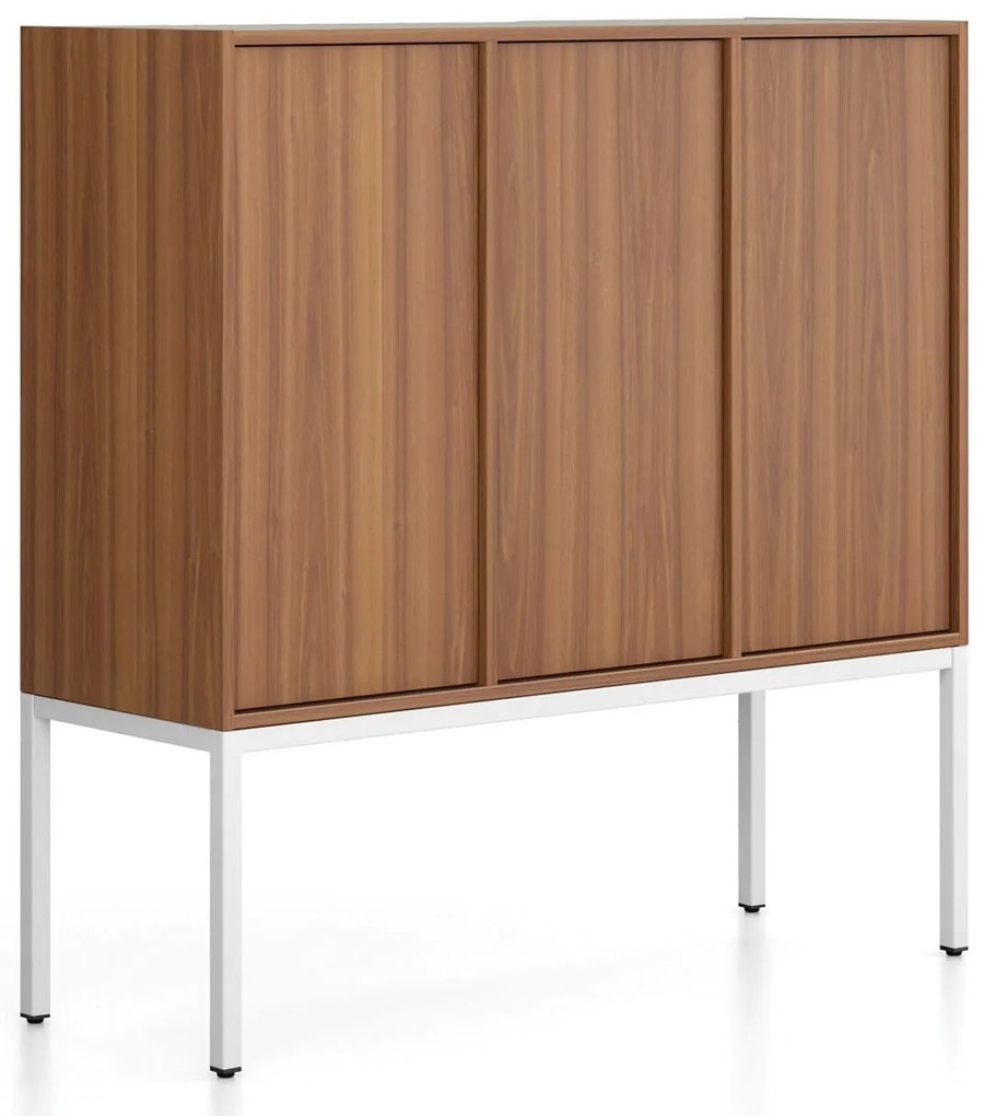 Kancelárska skriňa FRAME, nízka, biela podnož, 3x dvere, 1299 x 450 x 1331 mm, zámok PUSH-lock, orech