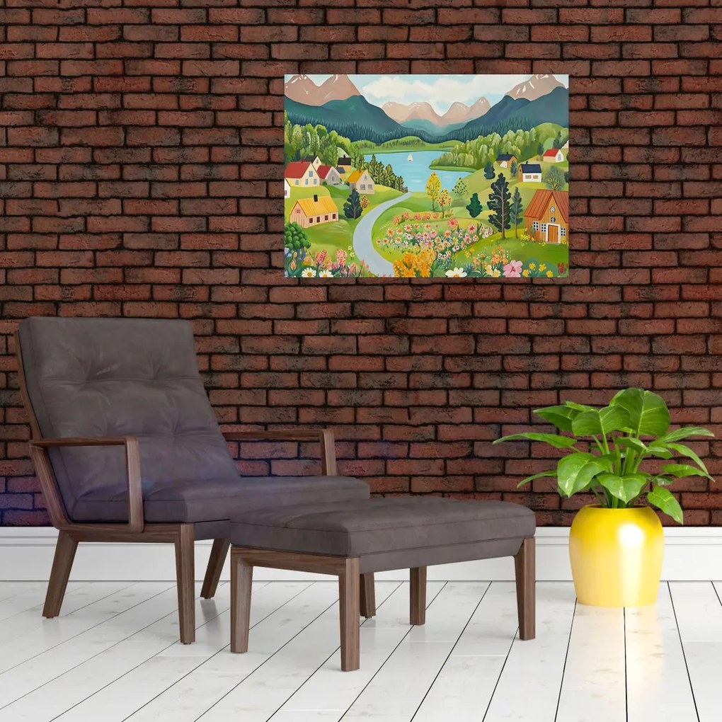 Obraz - Dedina v horách (70x50 cm)