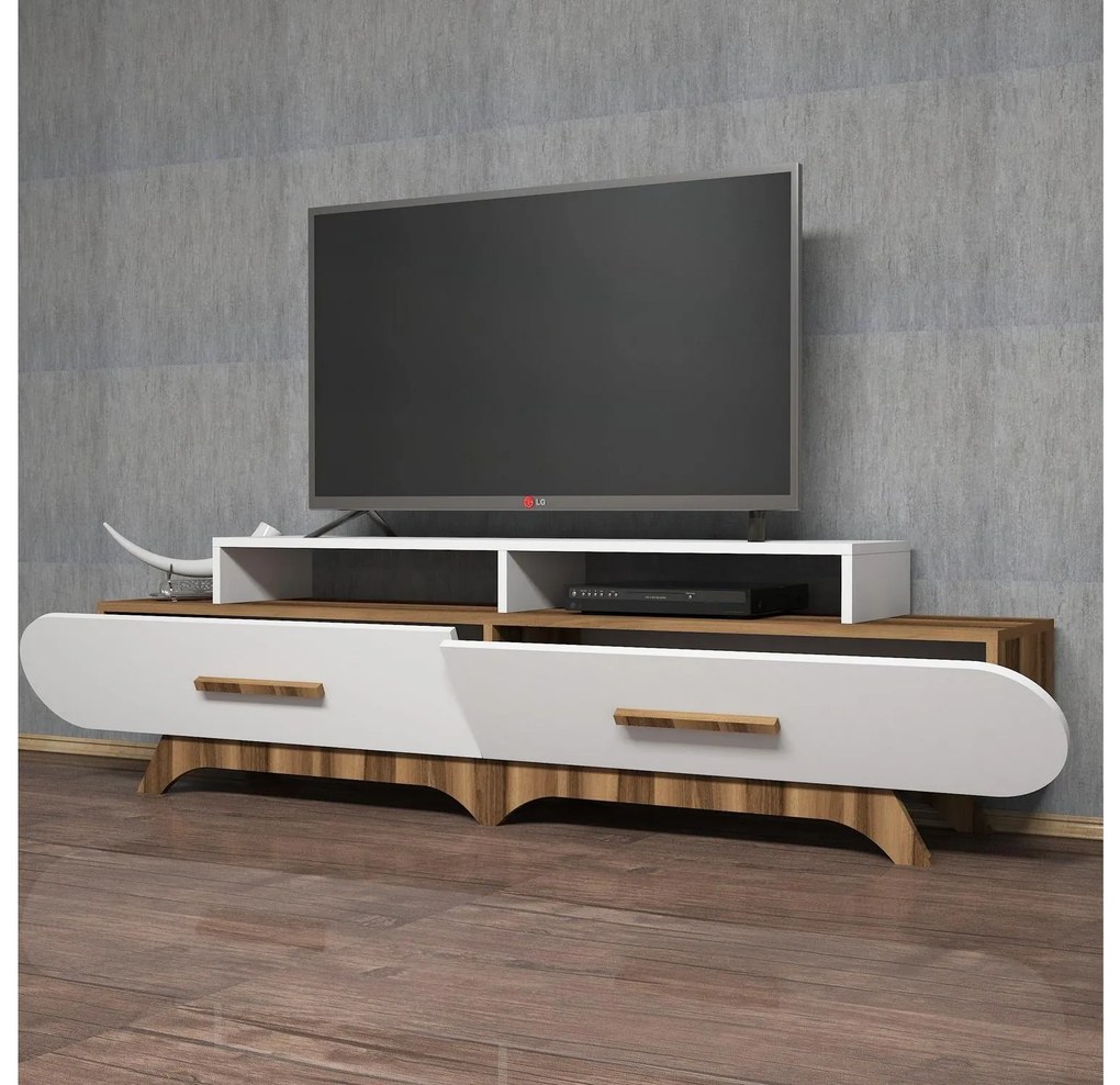 TV stolík/skrinka Florian (orech + biela). Akcia -20%. Vlastná spoľahlivá doprava až k Vám domov. 1088857