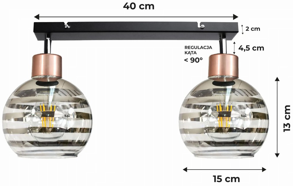 BERGE Stropné svietidlo 2xE27 GLASS BALL medené pruhy