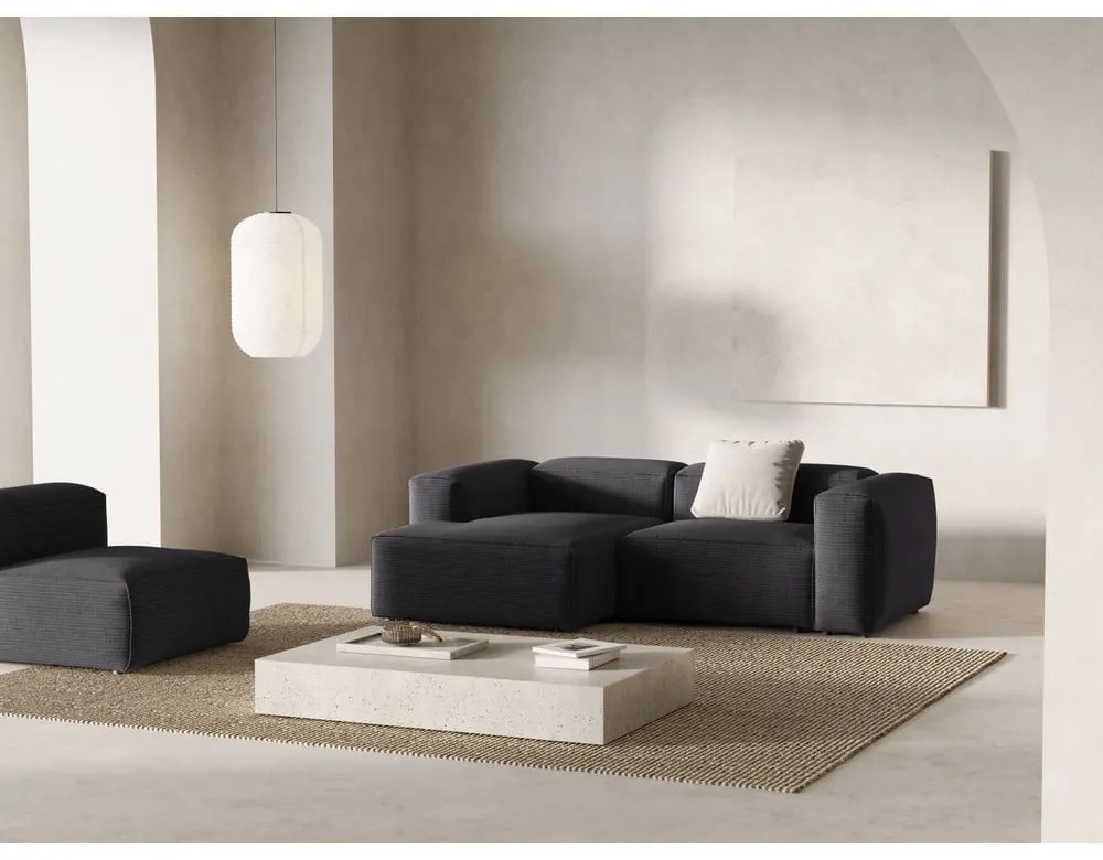 Tmavosivá menčestrová rohová pohovka (ľavý roh/s leňoškou) Bergamo – Cosmopolitan Design