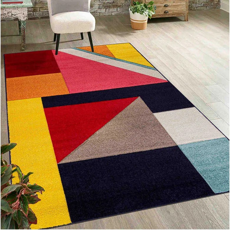TA Viacfarebný geometrický abstraktný Koberec A095A NAVY/RED ATLANTA FMM Rozmer: 80x150 cm