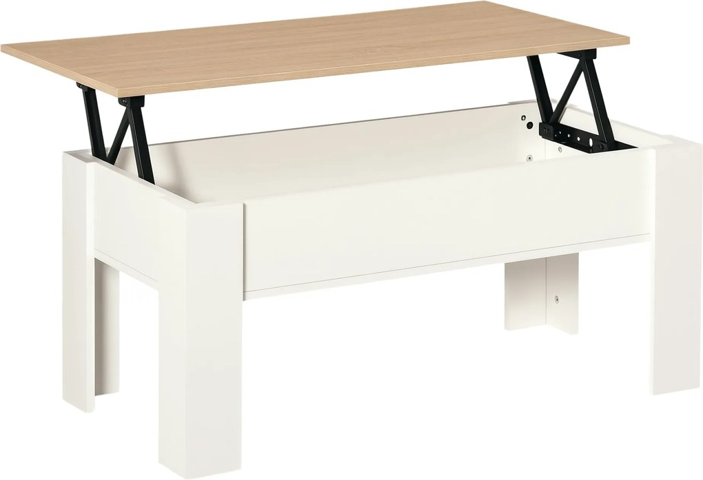 HomCom Zdvihací konferenčný stolík s úložným priestorom a zdvihacou doskou 100x50x45-58.5 cm Biela a prírodná | Aosom