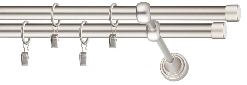 Dekorstudio Chrómová matná dvojradová garniža LUNA 19mm Dĺžka: 120cm, Typ uchytenia: Držiak dvojitý modern, Typ príslušenstva: Krúžky tiché so štipcami
