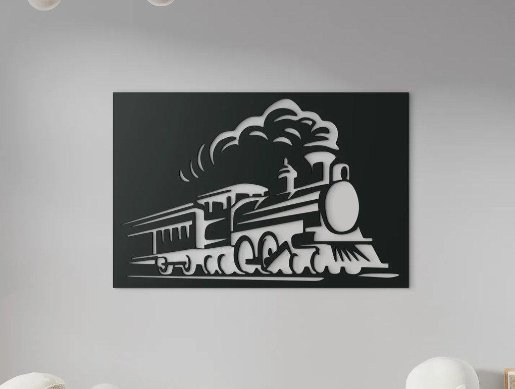drevko Drevený obraz do detskej izby Parná lokomotíva Rozmer obrazu: 29,5 x 44,5 cm, Farba dekorácie: Čierna
