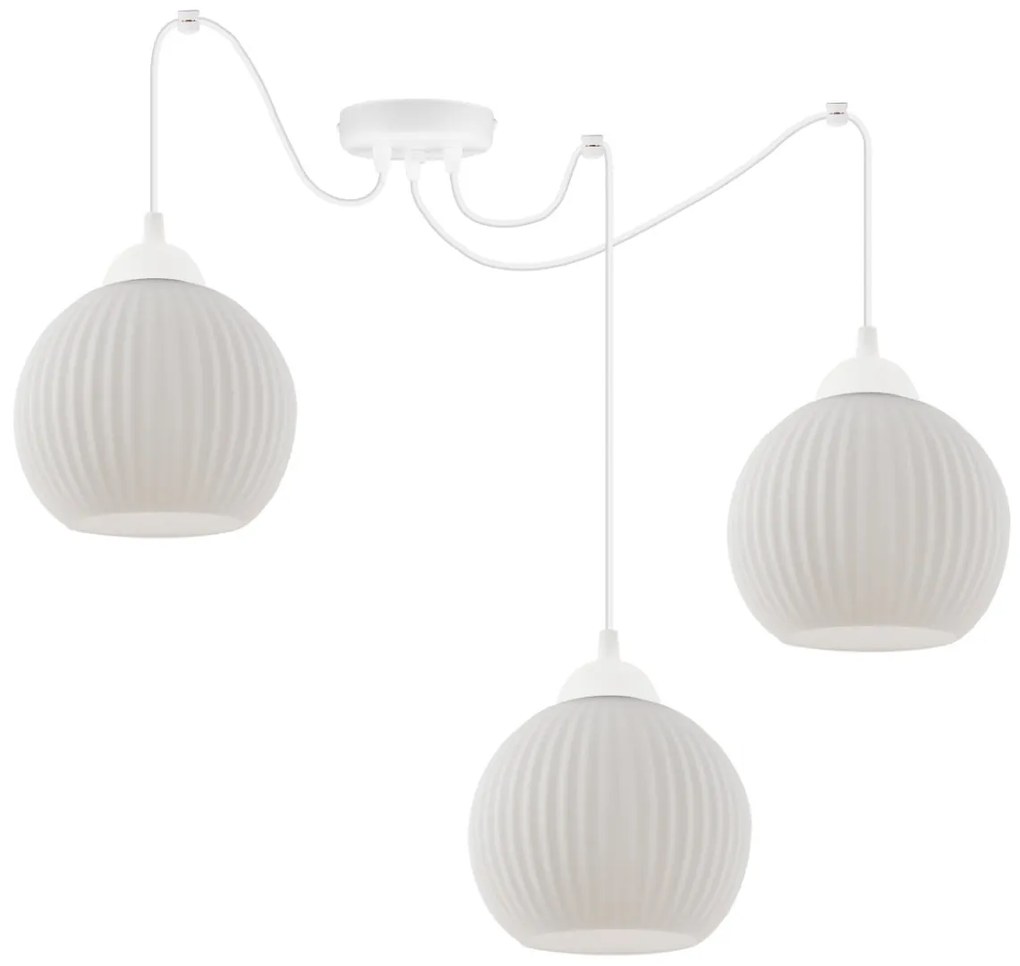 Závesné svietidlo Riffle Round Spider, 3x biele sklenené tienidlo, w