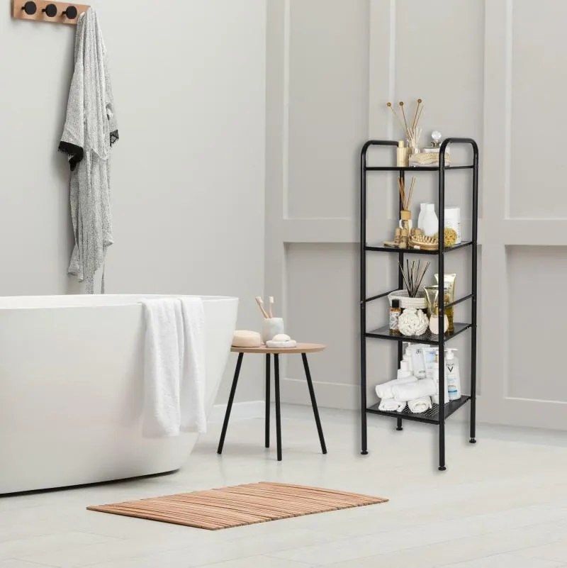 Erga Lexa, kúpeľňový kovový regál so 4 policami 28x33x114,5 cm, čierna matná, ERG-YKA-P.LEXA-4-BLK
