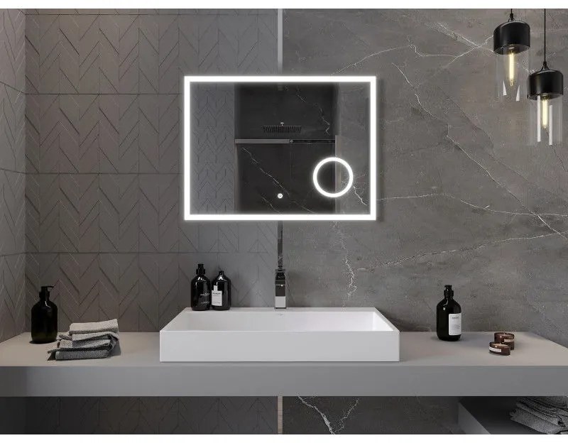 Mexen Kala, LED kúpeľňové zrkadlo s podsvietením a kozmetickým zrkadlom 80 x 60 cm, 6000K, ochrana proti zahmlievaniu, 9820-080-060-611-00