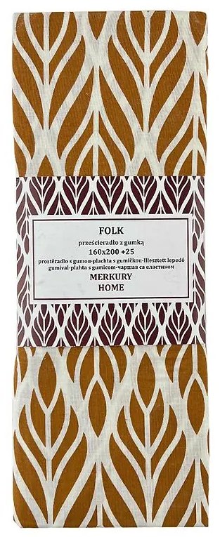 Napínacia plachta Folk bavlna ecru/horčicová 160x200 + 25 Merkury Home