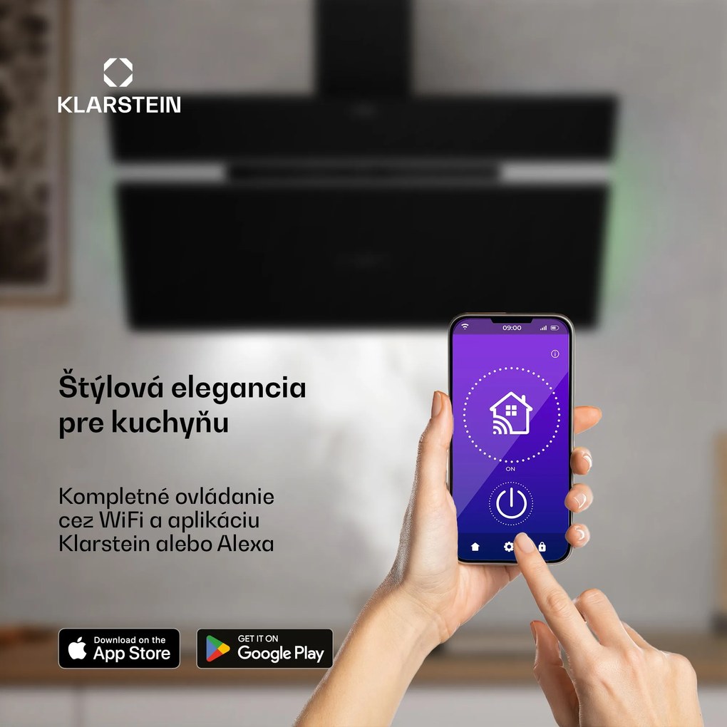 Klarstein Alina digestor, 90 cm, Smart, 615 m³/h, Tichý, EEK A