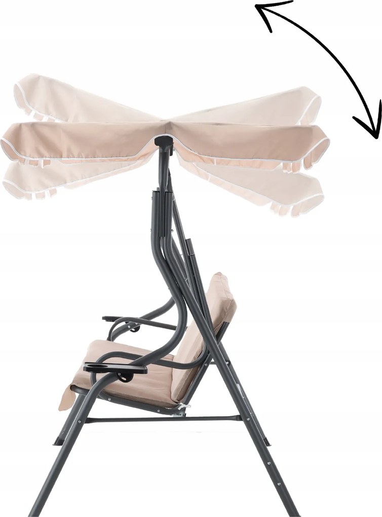 Garden Line ZÁHRADNÁ HOJDAČKA 170 x 110 x 153 CM TMAVOBÉŽOVÁ BEZ OPIERKY NA NOHY. S DRŽIAKMI NA POHÁRE