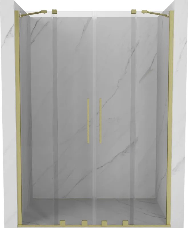 Mexen Velar Duo, posuvné dvere do otvoru 160x200 cm, 8mm číre sklo, zlatá matná, 871-160-000-02-55
