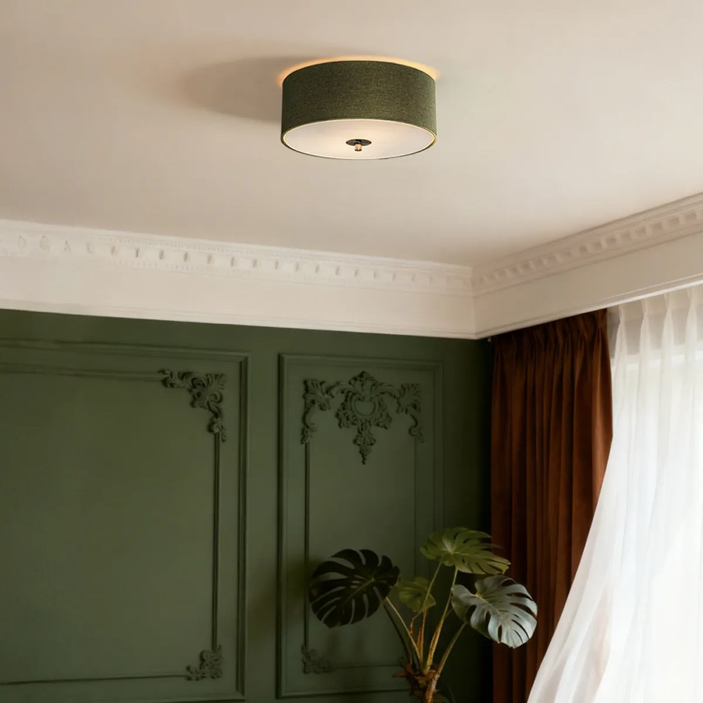 Rustikálne stropné svietidlo zelené 30 cm - Drum Jute