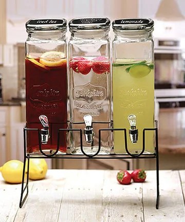 JJA Sada 3 sklenených fliaš, trojitý zásobník na nápoje / pracie gély a aviváž, 3x1,5l