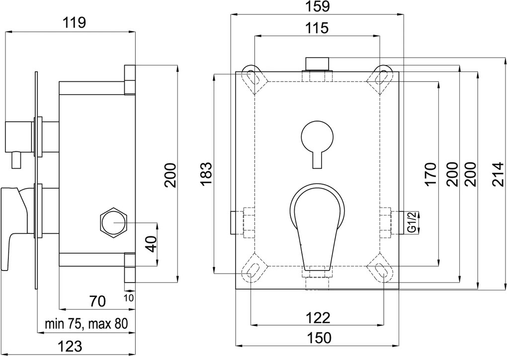 Novaservis Nobless Vision X Podomietková batéria s boxom 2 vývody, chróm, BOX42051R,0